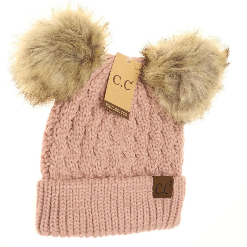 C.C. Beanie Double Pom Hat (HAT-2055) - Rose